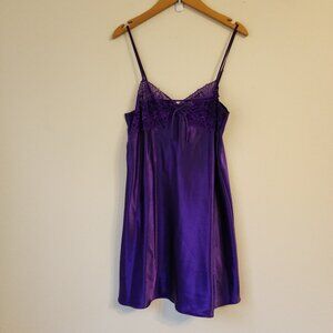 Vtg Morgan Taylor Slip Dress Chemise Lingerie Sz L Purple Satin Lace Y2K Charmed
